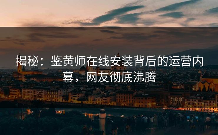 揭秘：鉴黄师在线安装背后的运营内幕，网友彻底沸腾
