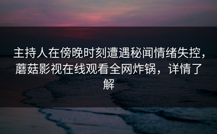 主持人在傍晚时刻遭遇秘闻情绪失控，蘑菇影视在线观看全网炸锅，详情了解